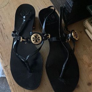Tory Burch black patent sandals